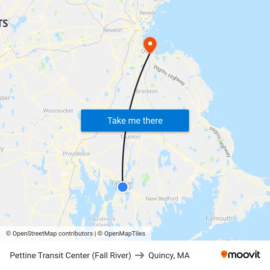 Pettine Transit Center (Fall River) to Quincy, MA map