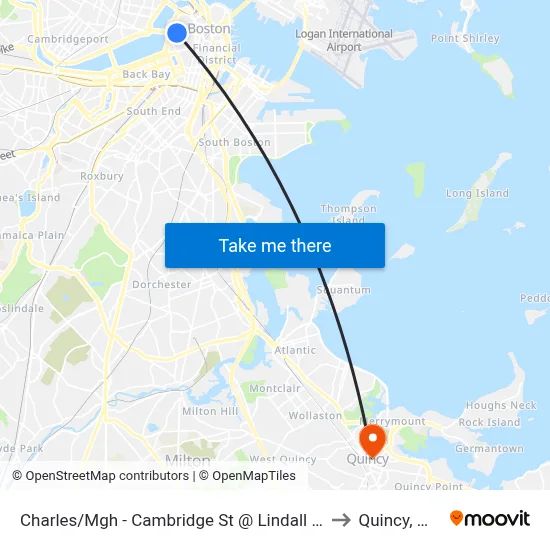 Charles/Mgh - Cambridge St @ Lindall Pl to Quincy, MA map