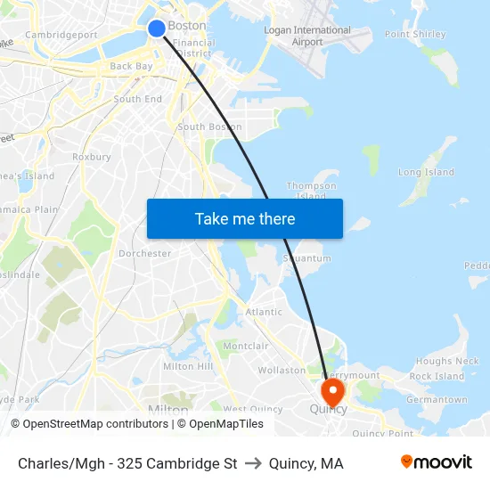 Charles/Mgh - 325 Cambridge St to Quincy, MA map