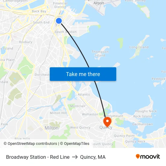 Broadway Station - Red Line to Quincy, MA map