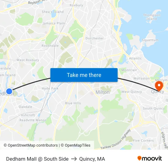 Dedham Mall @ South Side to Quincy, MA map