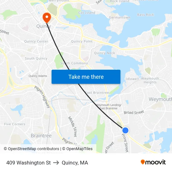 409 Washington St to Quincy, MA map