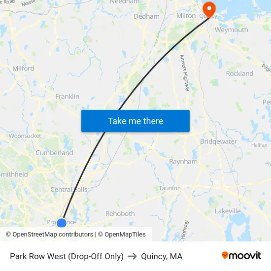 Park Row West (Drop-Off Only) to Quincy, MA map