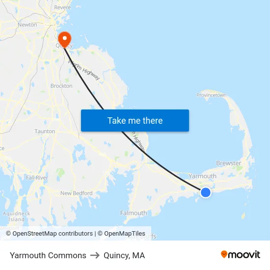 Yarmouth Commons to Quincy, MA map