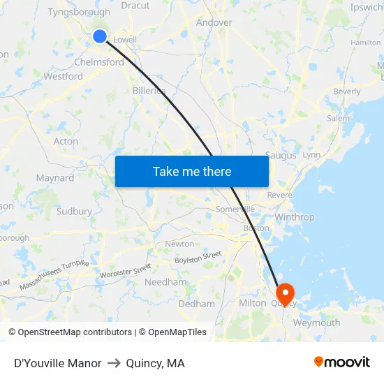 D'Youville Manor to Quincy, MA map