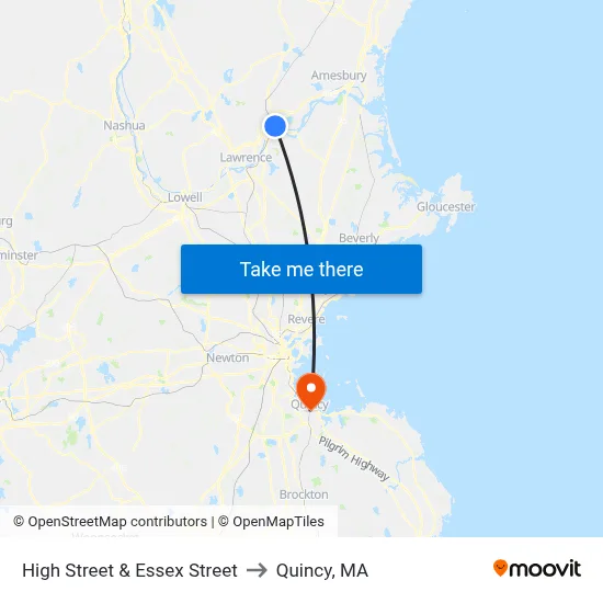 High Street & Essex Street to Quincy, MA map