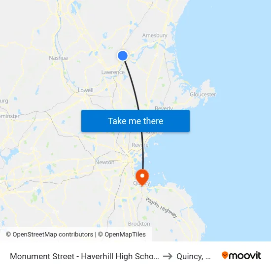 Monument Street - Haverhill High School to Quincy, MA map