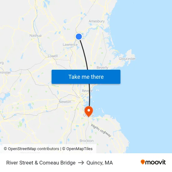 River Street & Comeau Bridge to Quincy, MA map