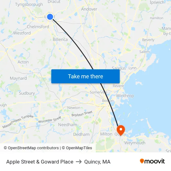 Apple Street & Goward Place to Quincy, MA map