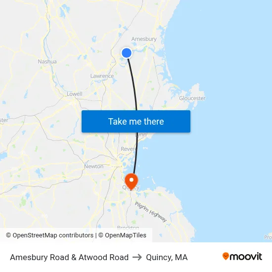 Amesbury Road & Atwood Road to Quincy, MA map