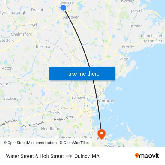 Water Street & Holt Street to Quincy, MA map