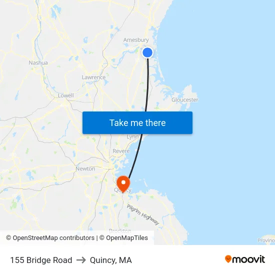 155 Bridge Road to Quincy, MA map