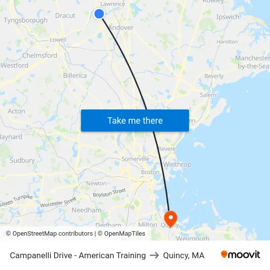 Campanelli Drive - American Training to Quincy, MA map