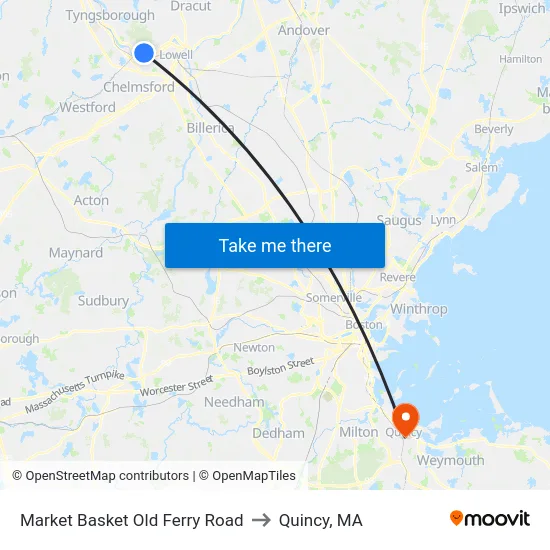 Market Basket Old Ferry Road to Quincy, MA map