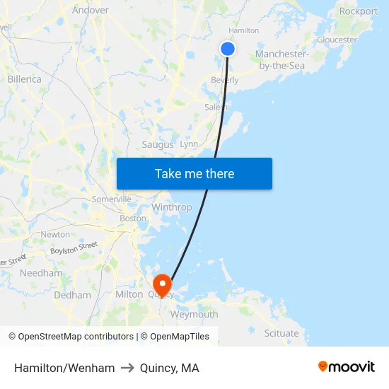 Hamilton/Wenham to Quincy, MA map