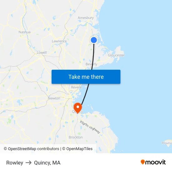 Rowley to Quincy, MA map