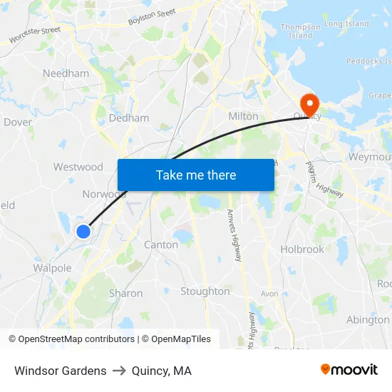 Windsor Gardens to Quincy, MA map