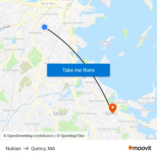 Nubian to Quincy, MA map