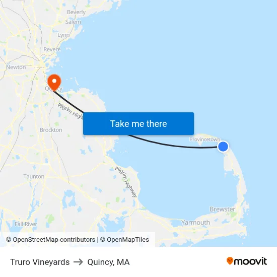 Truro Vineyards to Quincy, MA map