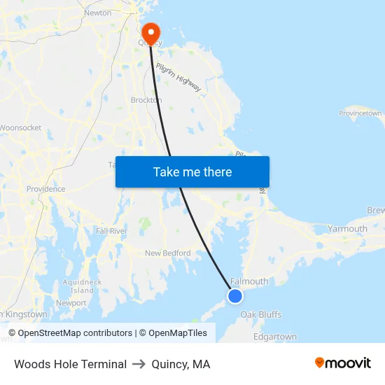 Woods Hole Terminal to Quincy, MA map