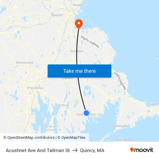 Acushnet Ave And Tallman St to Quincy, MA map