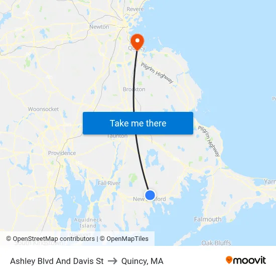 Ashley Blvd And Davis St to Quincy, MA map