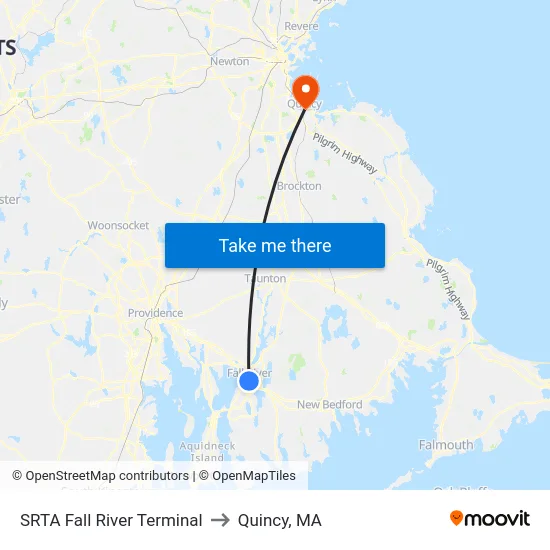 SRTA Fall River Terminal to Quincy, MA map