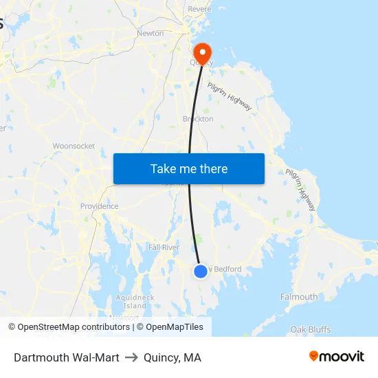 Dartmouth Wal-Mart to Quincy, MA map