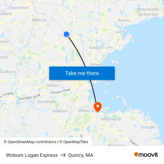 Woburn Logan Express to Quincy, MA map