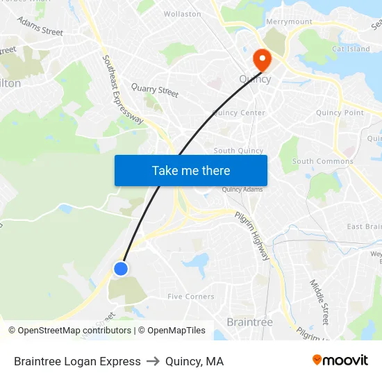 Braintree Logan Express to Quincy, MA map