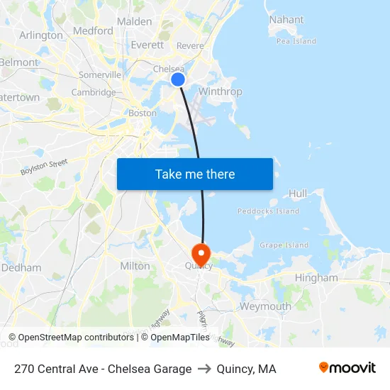 270 Central Ave - Chelsea Garage to Quincy, MA map