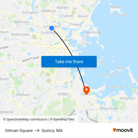 Gilman Square to Quincy, MA map