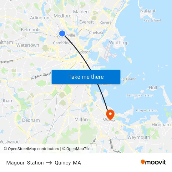 Magoun Station to Quincy, MA map