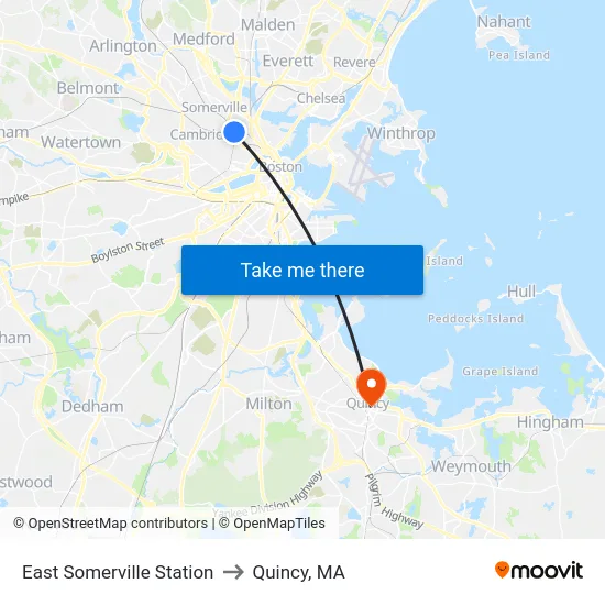 East Somerville Station to Quincy, MA map