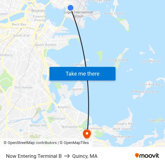 Now Entering Terminal B to Quincy, MA map