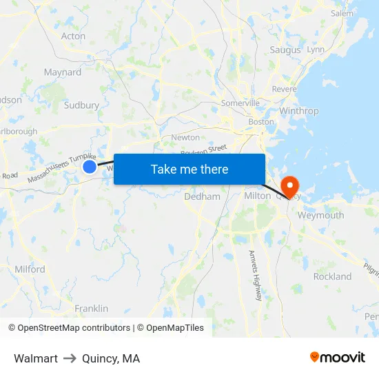 Walmart to Quincy, MA map