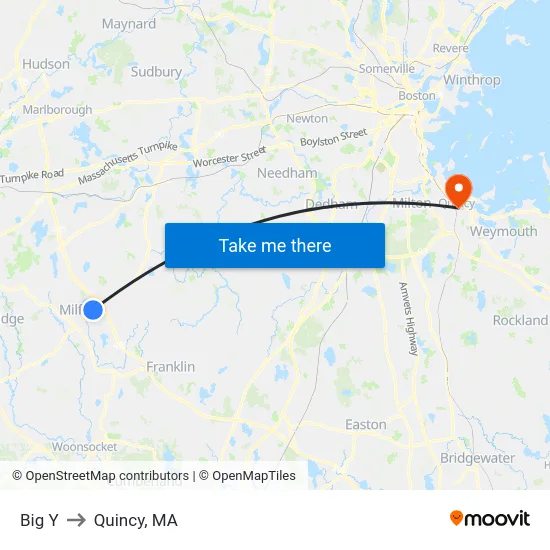 Big Y to Quincy, MA map
