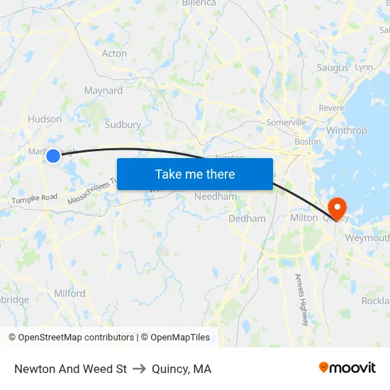 Newton And Weed St to Quincy, MA map