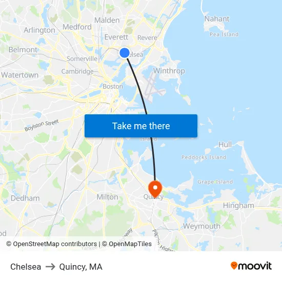 Chelsea to Quincy, MA map