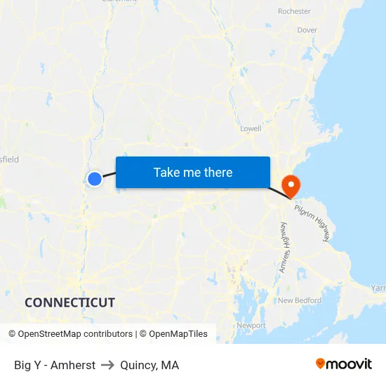 Big Y - Amherst to Quincy, MA map