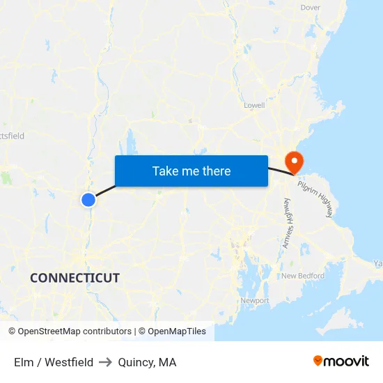 Elm / Westfield to Quincy, MA map