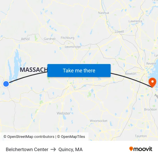 Belchertown Center to Quincy, MA map