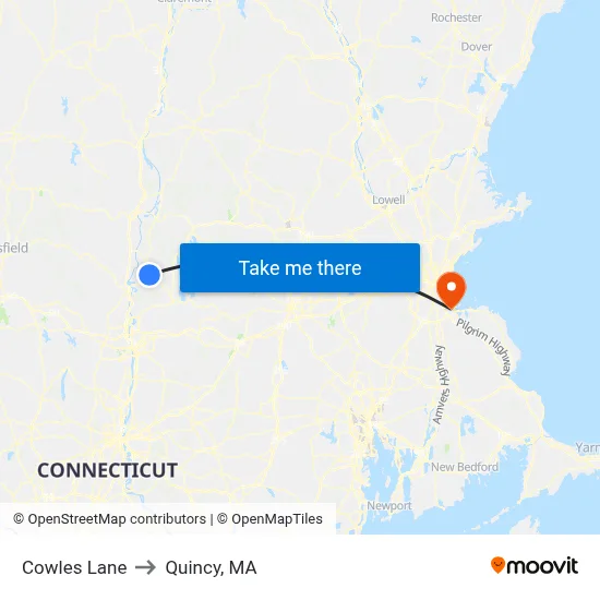 Cowles Lane to Quincy, MA map