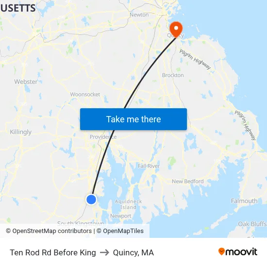Ten Rod Rd Before King to Quincy, MA map