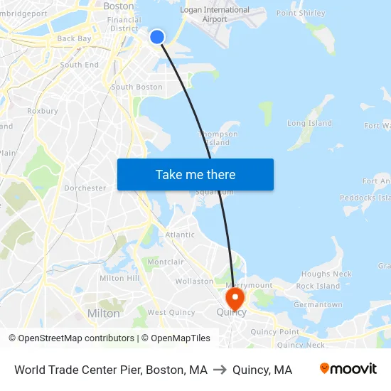 World Trade Center Pier, Boston, MA to Quincy, MA map