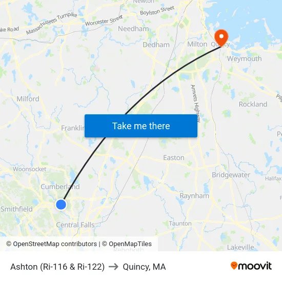 Ashton (Ri-116 & Ri-122) to Quincy, MA map