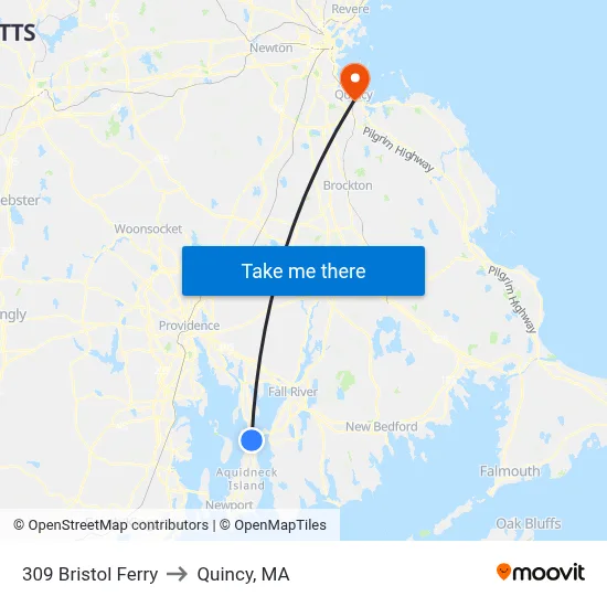 309 Bristol Ferry to Quincy, MA map