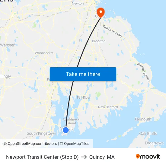 Newport Transit Center (Stop D) to Quincy, MA map