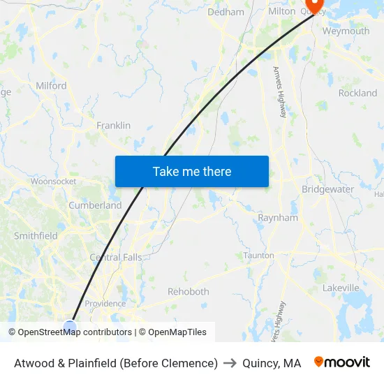 Atwood & Plainfield (Before Clemence) to Quincy, MA map