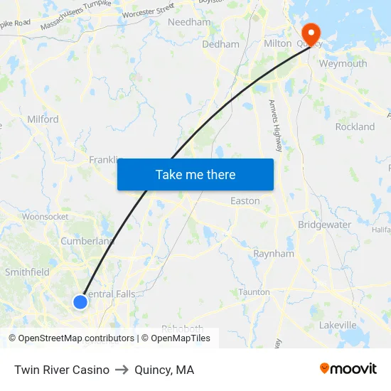 Twin River Casino to Quincy, MA map
